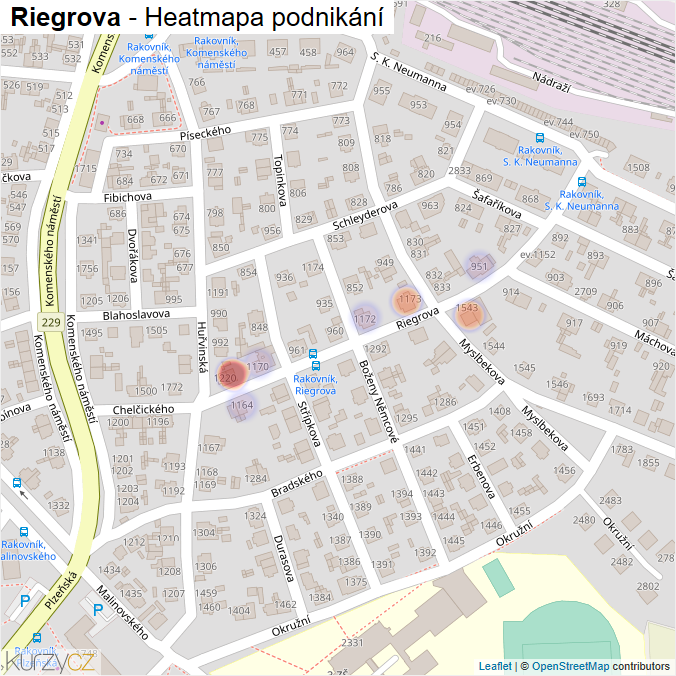 Mapa Riegrova - Firmy v ulici.