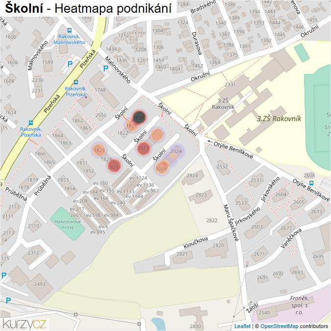 Mapa Školní - Firmy v ulici.