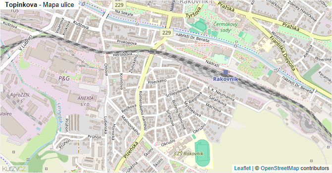 Topinkova - mapa ulice