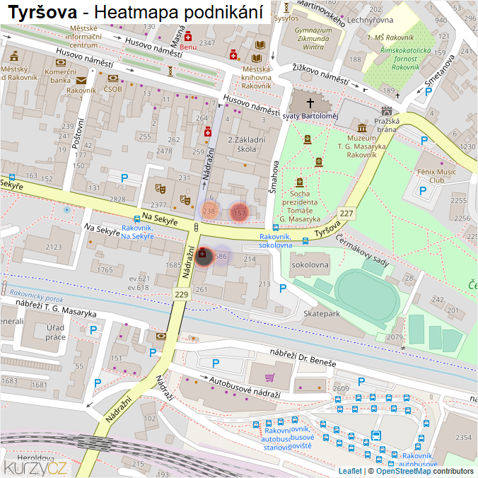 Mapa Tyršova - Firmy v ulici.
