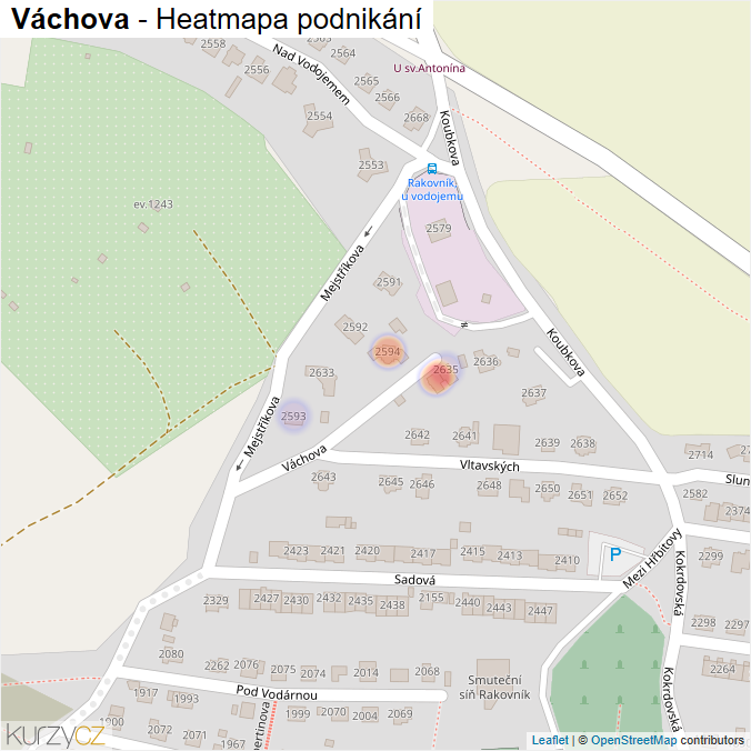 Mapa Váchova - Firmy v ulici.