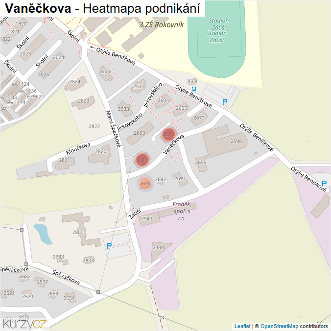 Mapa Vaněčkova - Firmy v ulici.