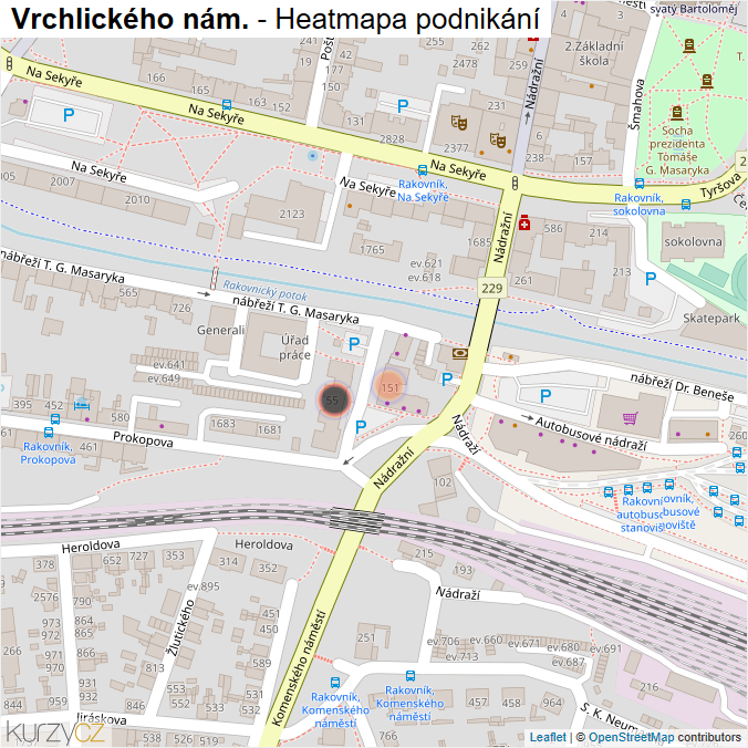 Mapa Vrchlického nám. - Firmy v ulici.