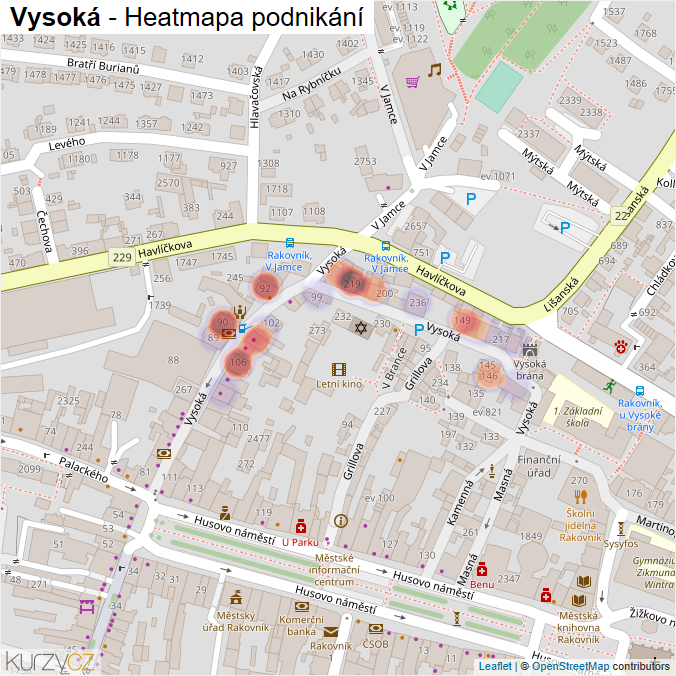 Mapa Vysoká - Firmy v ulici.