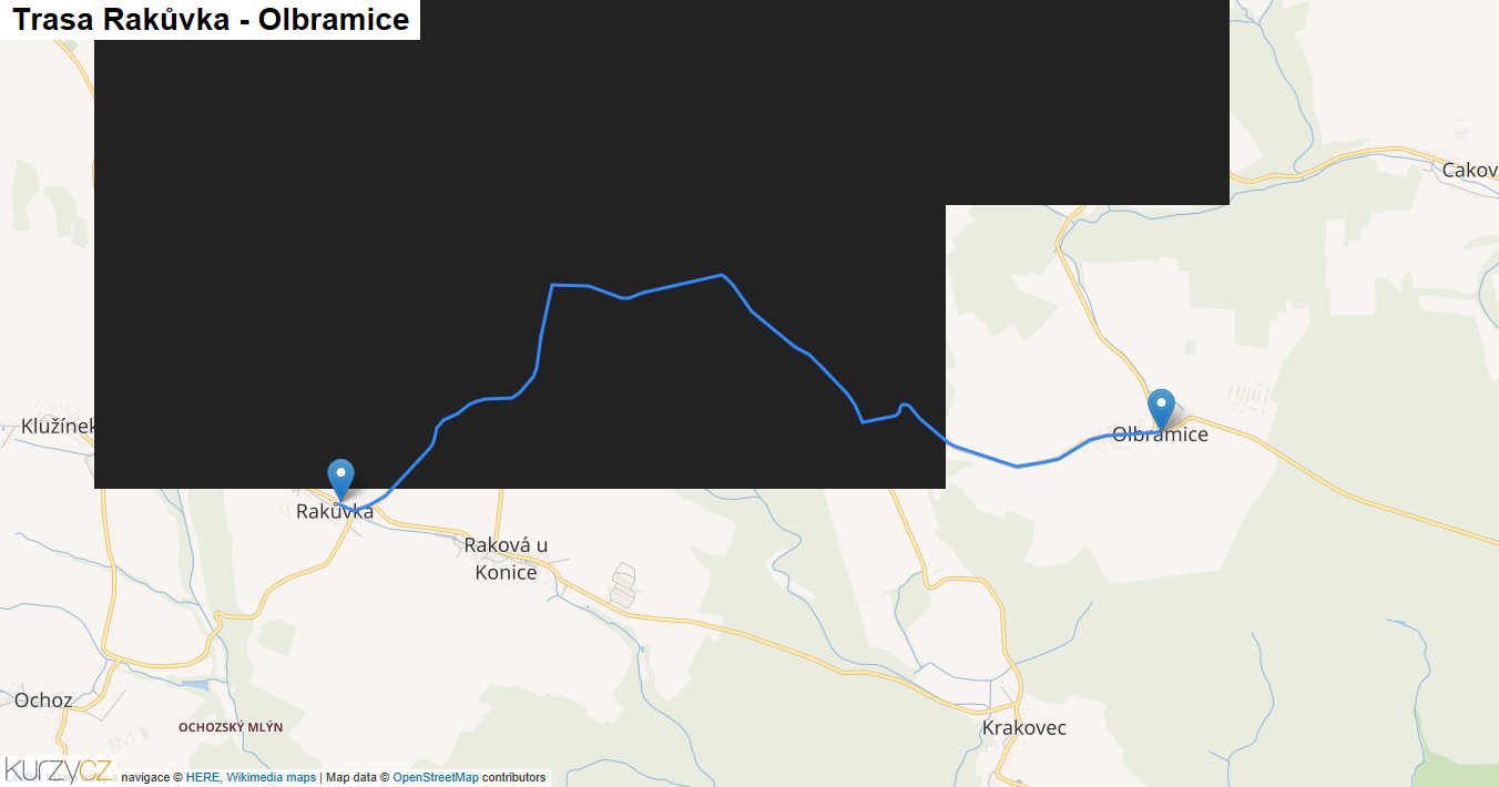 Rakůvka-Olbramice, mapa trasy