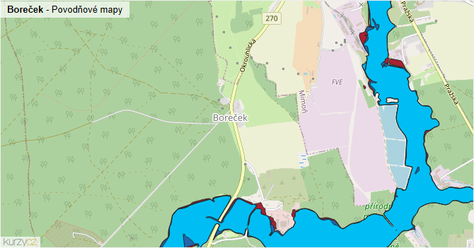 Boreček - záplavové mapy stoleté vody