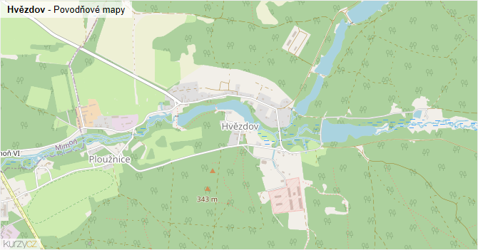 Hvězdov - záplavové mapy stoleté vody