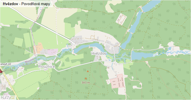 Hvězdov - záplavové mapy stoleté vody