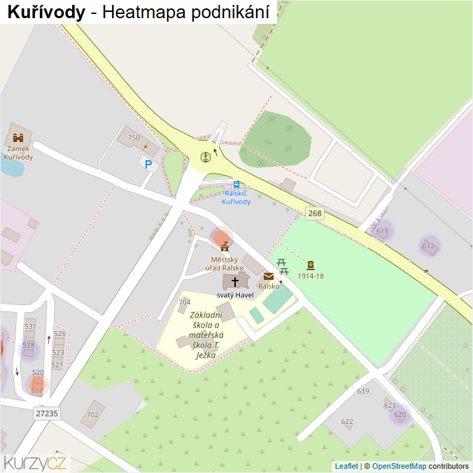 Mapa Kuřívody - Firmy v části obce.