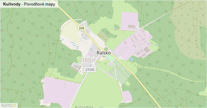 Kuřívody - záplavové mapy stoleté vody