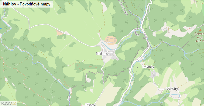 Náhlov - záplavové mapy stoleté vody