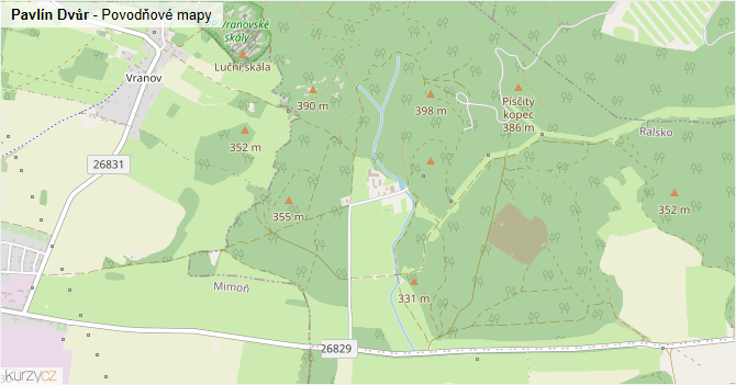 Pavlín Dvůr - záplavové mapy stoleté vody