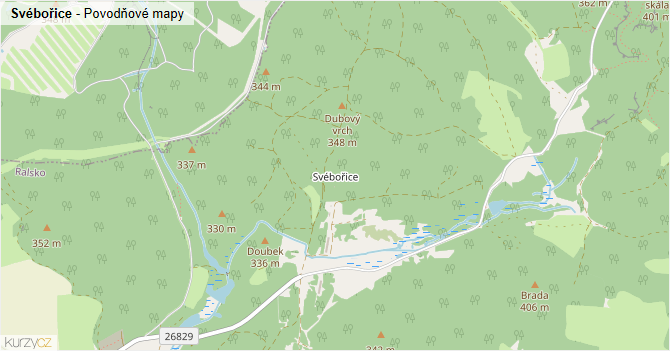 Svébořice - záplavové mapy stoleté vody