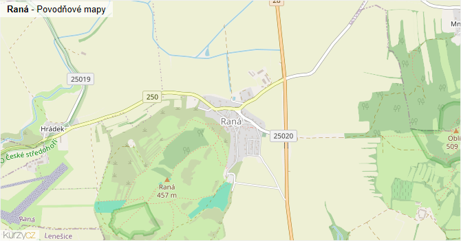 Raná - záplavové mapy stoleté vody