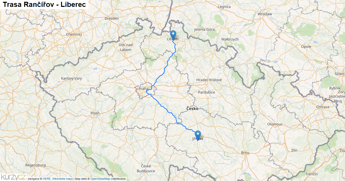 Rančířov-Liberec, mapa trasy