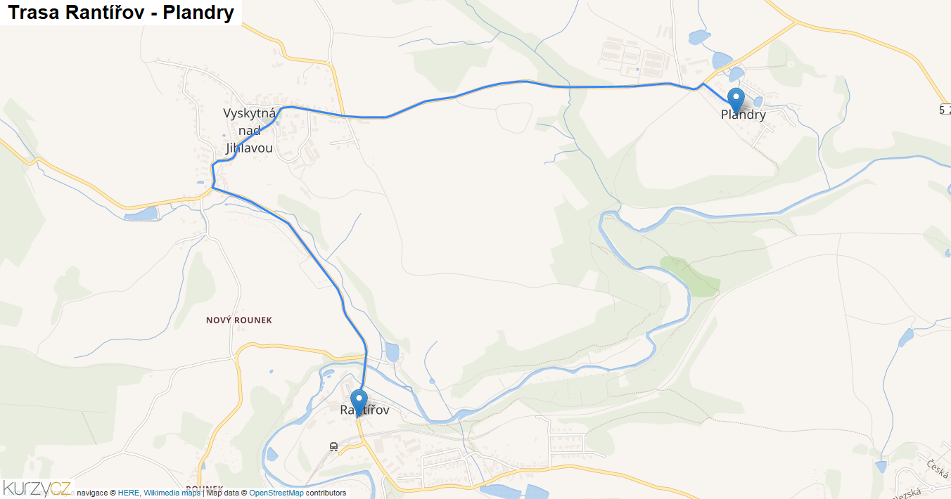 Rantířov-Plandry, mapa trasy