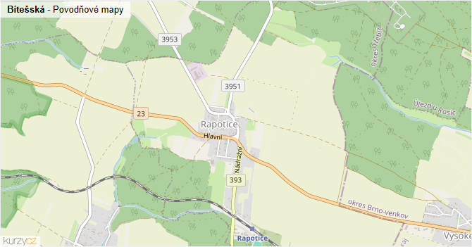 Bítešská - záplavové mapy stoleté vody