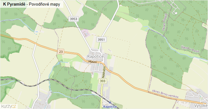 K Pyramidě - záplavové mapy stoleté vody