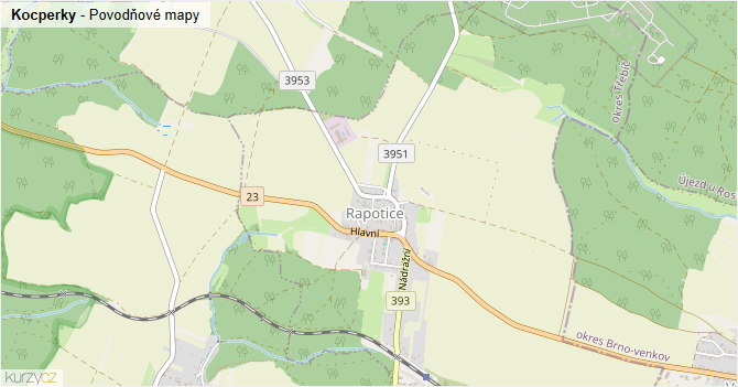 Kocperky - záplavové mapy stoleté vody