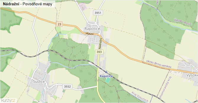 Nádražní - záplavové mapy stoleté vody