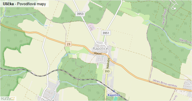 Ulička - záplavové mapy stoleté vody