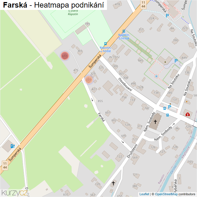 Mapa Farská - Firmy v ulici.
