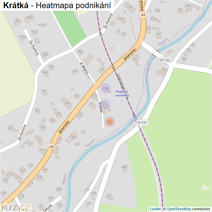 Mapa Krátká - Firmy v ulici.
