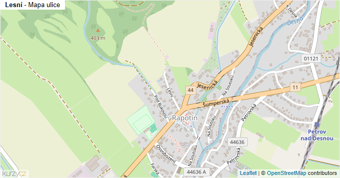 Lesní - mapa ulice