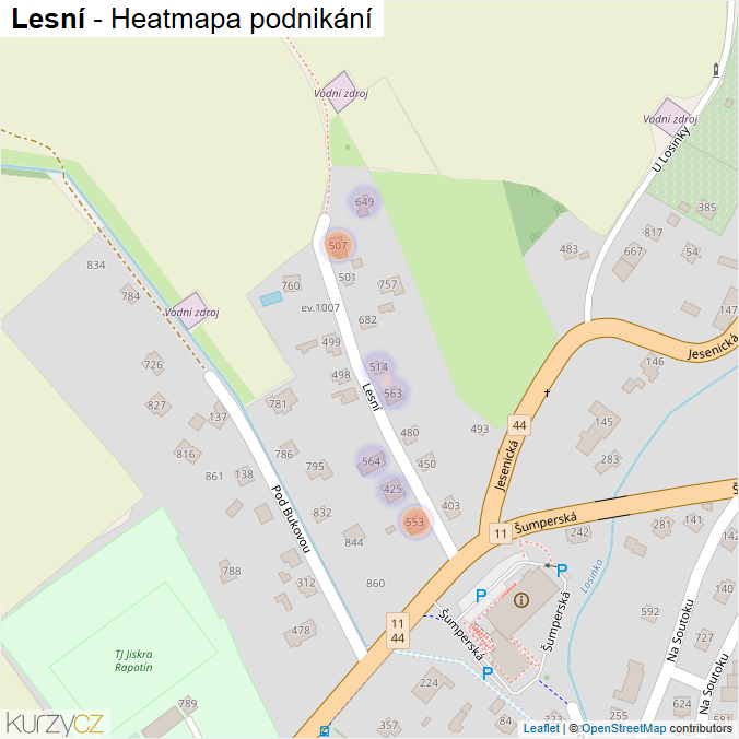 Mapa Lesní - Firmy v ulici.