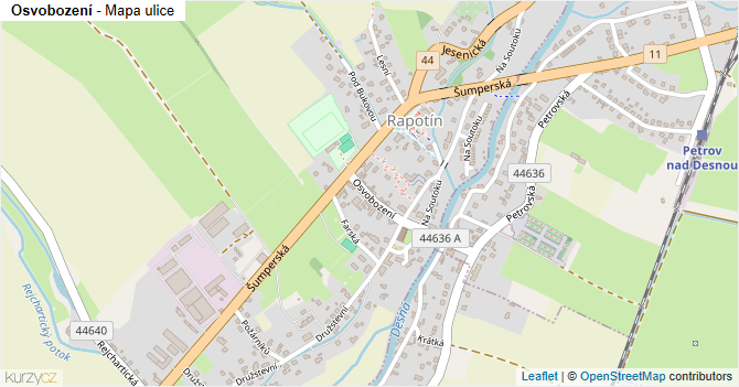 Osvobození - mapa ulice