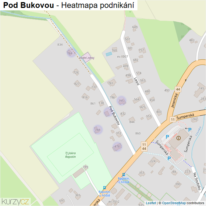 Mapa Pod Bukovou - Firmy v ulici.