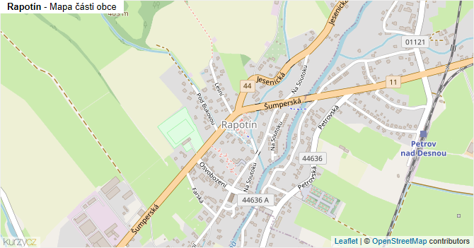 Rapotín - mapa části obce