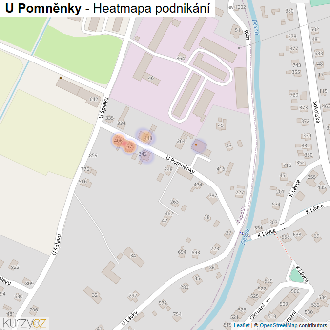Mapa U Pomněnky - Firmy v ulici.