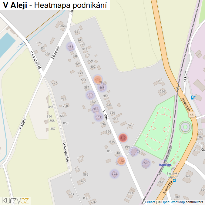 Mapa V Aleji - Firmy v ulici.