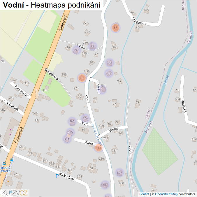 Mapa Vodní - Firmy v ulici.