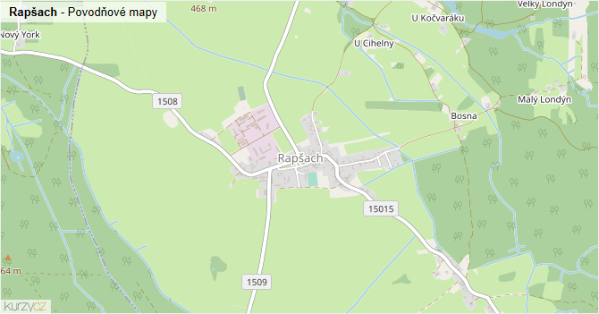 Rapšach - záplavové mapy stoleté vody