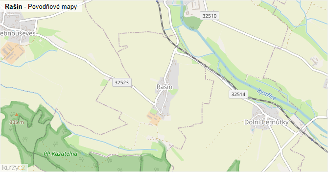 Rašín - záplavové mapy stoleté vody