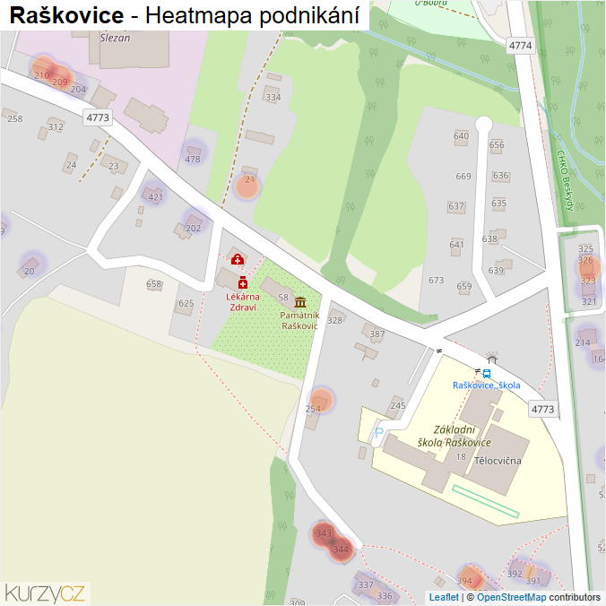 Mapa Raškovice - Firmy v obci.