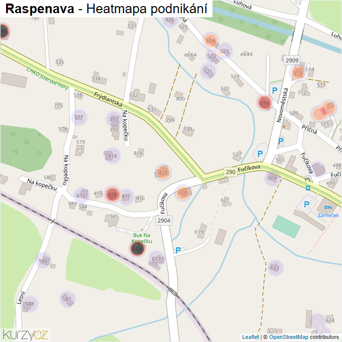 Mapa Raspenava - Firmy v obci.