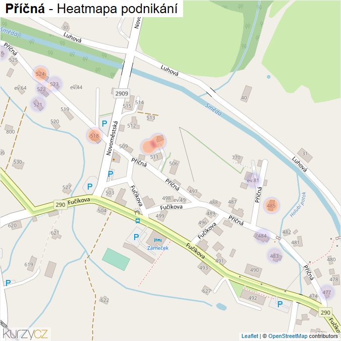 Mapa Příčná - Firmy v ulici.