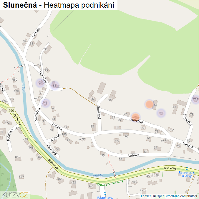 Mapa Slunečná - Firmy v ulici.