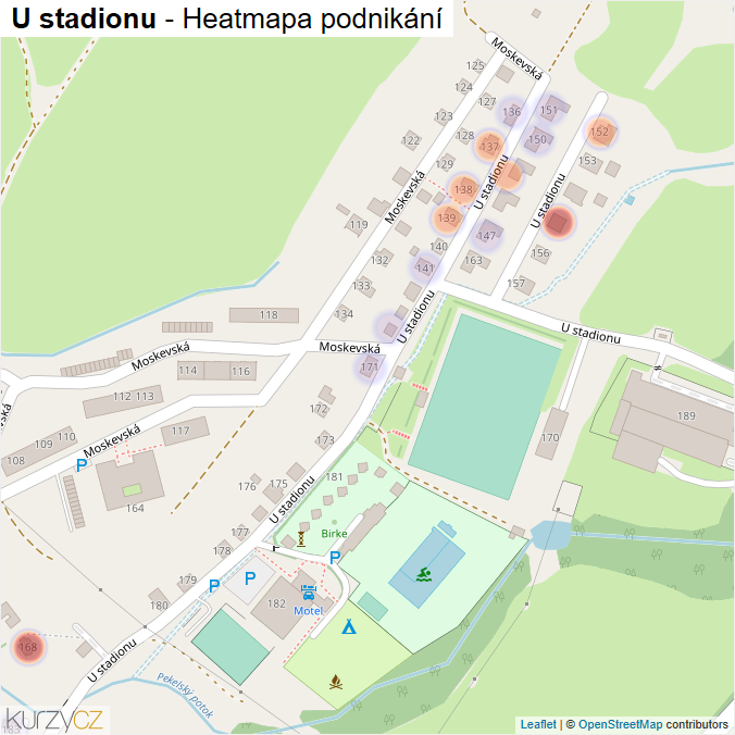 Mapa U stadionu - Firmy v ulici.