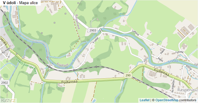 V údolí - mapa ulice