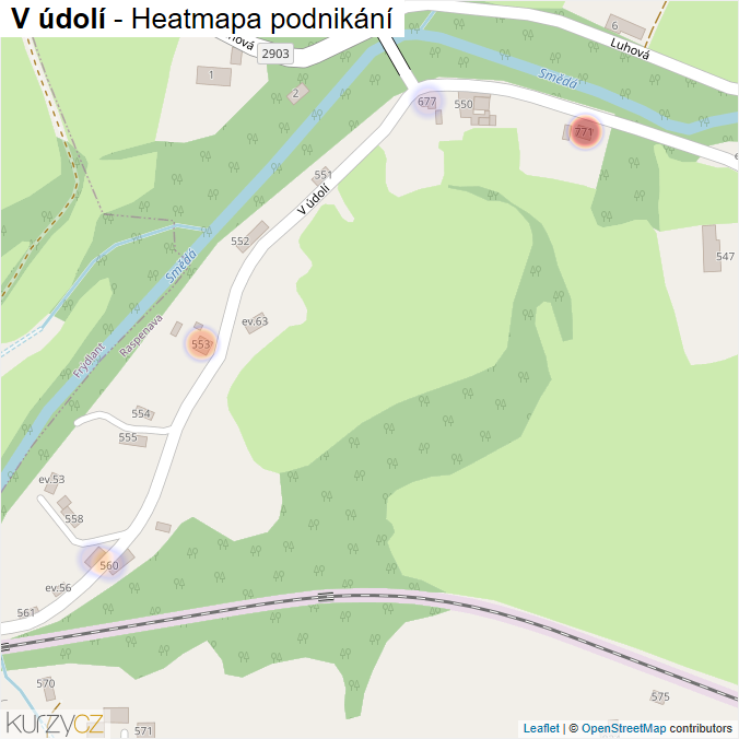 Mapa V údolí - Firmy v ulici.