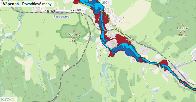 Vápenná - záplavové mapy stoleté vody