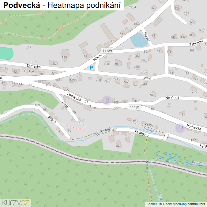 Mapa Podvecká - Firmy v ulici.