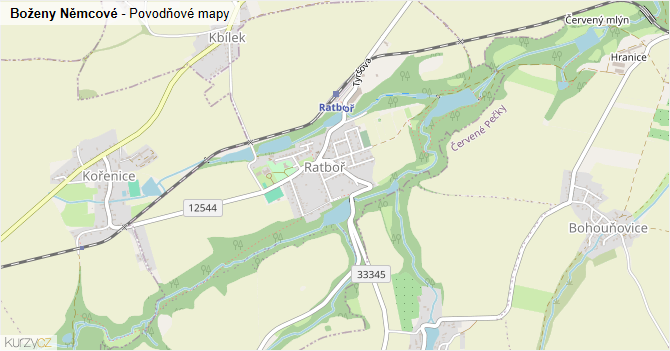 Boženy Němcové - záplavové mapy stoleté vody