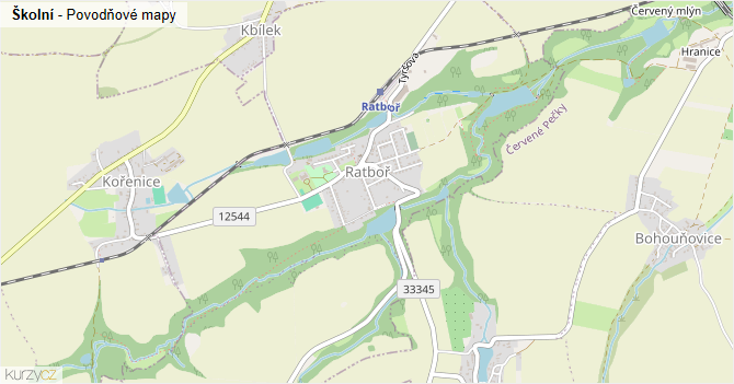 Školní - záplavové mapy stoleté vody