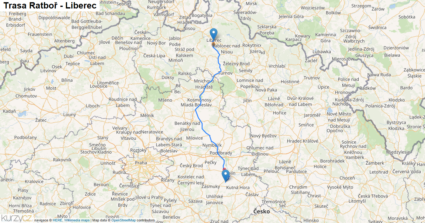 Ratboř-Liberec, mapa trasy
