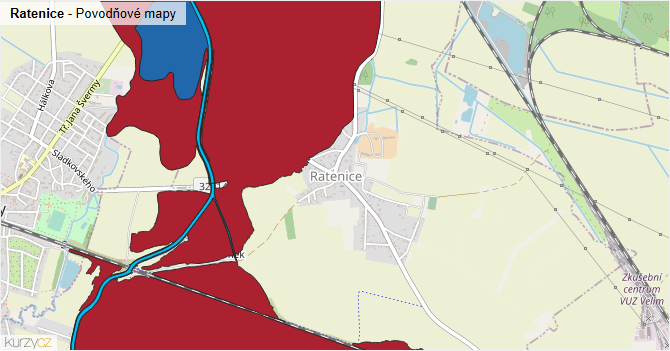 Ratenice - záplavové mapy stoleté vody